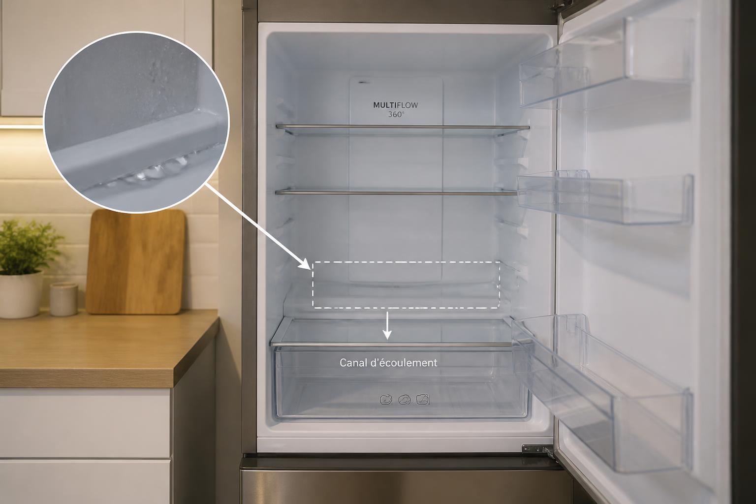 découvrez si l'absence de trou d'évacuation visible dans votre frigo est normale et comment il gère l'évacuation de l'eau de dégivrage pour éviter les problèmes d'humidité.
